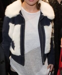 Selena Gomez Suede Leather Jacket With Fur
