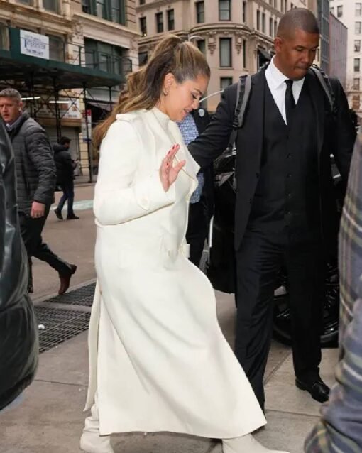 Selena Gomez White Long Coat