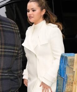 Selena Gomez White Long Coat