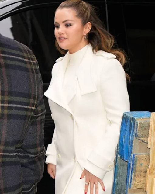 Selena Gomez White Long Coat