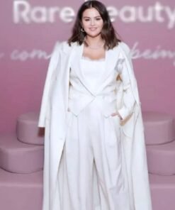 Selena Gomez White Long Trench Coat