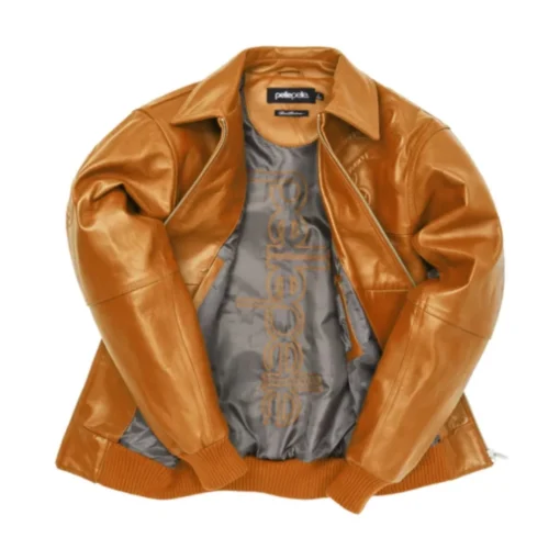 Brown Pelle Pelle Puff Plush Leather Jacket