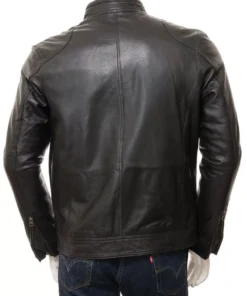 Black Leather Double Pockets Biker Jacket Men’s