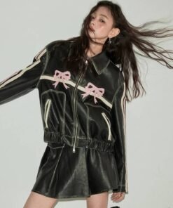 Diddi Moda Bow Leather Jacket