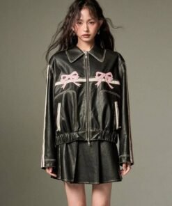 Diddi Moda Bow Leather Jacket