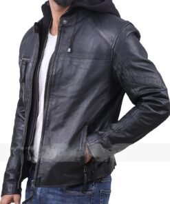 Dwaine Black Classic Mens Hooded Leather Jacket