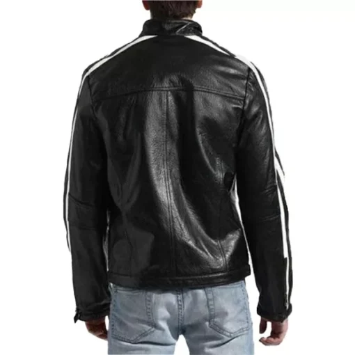 White Striped Black Cafe Racer Jacket