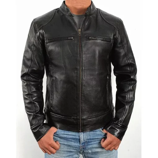 Mens Slim Fit Racer Leather Jacket