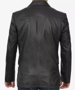 Mens Notch Lapel 2 Buttons Black Lambskin Leather Blazer