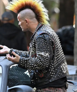 Matt Smith Caught Stealing Black Leather Studded Jacket
