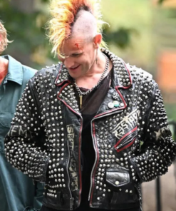 Matt Smith Caught Stealing Black Leather Studded Jacket