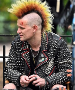 Matt Smith Caught Stealing Black Leather Studded Jacket