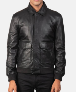 Coffmen Black A2 Leather Bomber Jacket