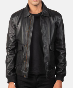Coffmen Black A2 Leather Bomber Jacket