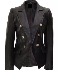 Kim Women’s Double Breasted Black Leather Blazer