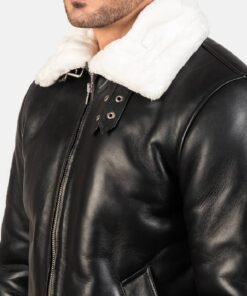 Francis B-3 Black & White Leather Bomber Jacket