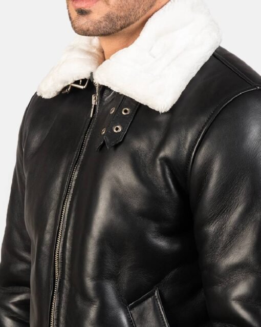 Francis B-3 Black & White Leather Bomber Jacket