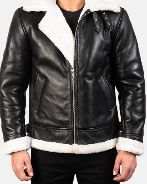 Francis B-3 Black & White Leather Bomber Jacket