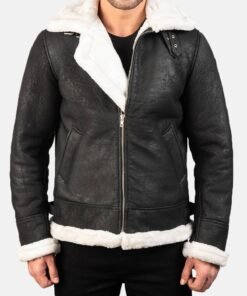 Francis B-3 Distressed Black Leather Bomber Jacket