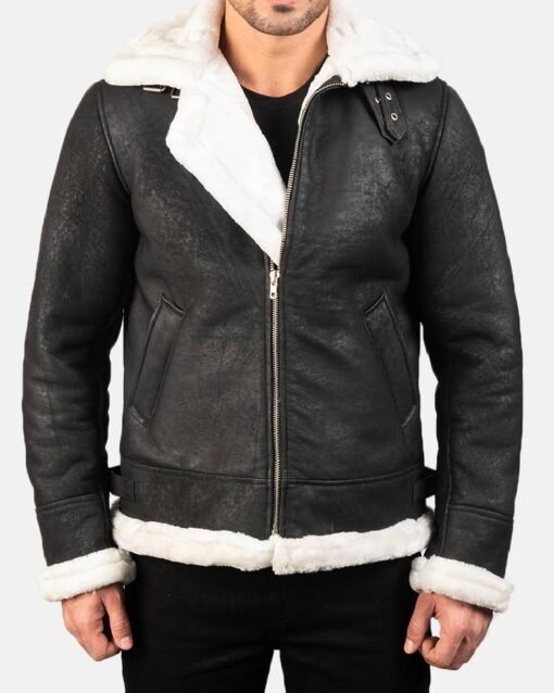 Francis B-3 Distressed Black Leather Bomber Jacket