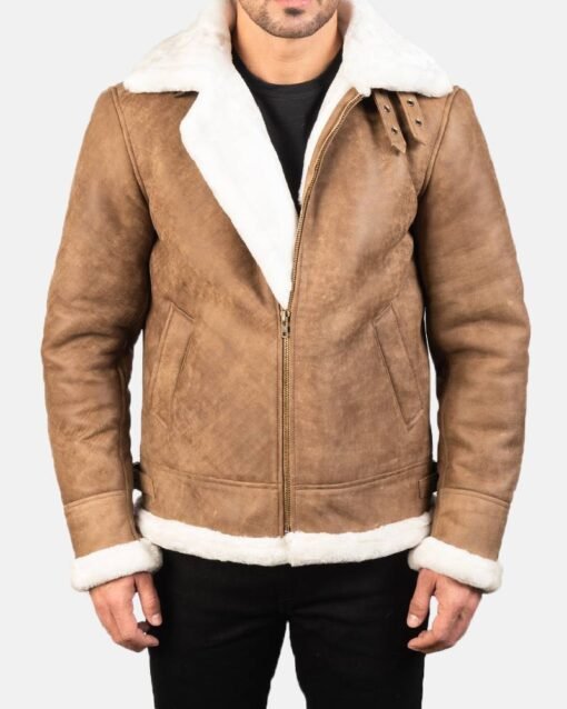 Francis B-3 Distressed Brown Leather Bomber Jacket