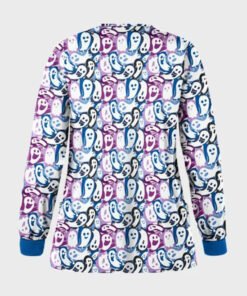 Halloween Happy Ghost Printed Scrub Jacket