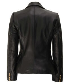 Kim Women’s Double Breasted Black Leather Blazer