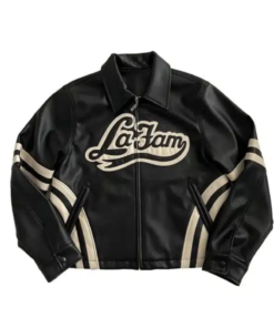 La Fam Retro Varsity Black Leather Jacket