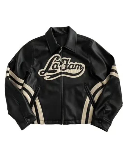 La Fam Retro Varsity Black Leather Jacket