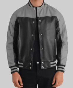 Mack Men’s Grey And Black Leather Varsity Jacket
