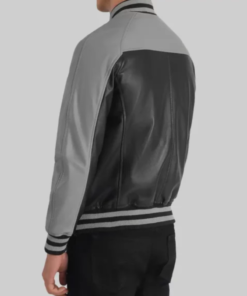 Mack Men’s Grey And Black Leather Varsity Jacket