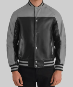 Mack Men’s Grey And Black Leather Varsity Jacket