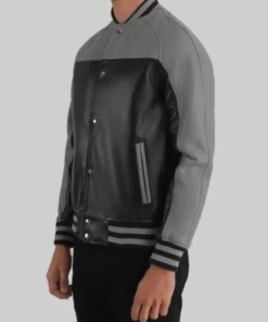 Mack Men’s Grey And Black Leather Varsity Jacket