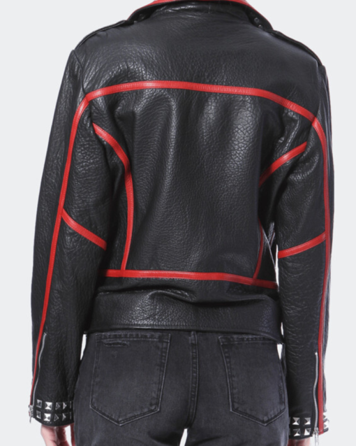 Madonna & Co Stud & Embroidered Black Leather Moto Jacket