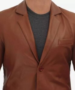 Mens Premium Two Button Cognac Leather Blazer