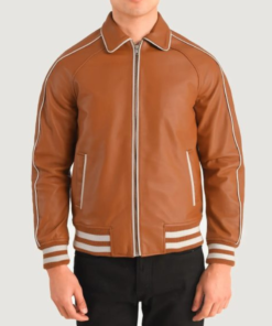Men’s Cooper Tan Brown Leather Varsity Jacket