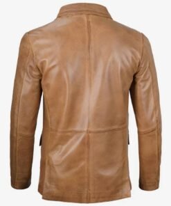 Mens Two Button Camel Brown Leather Blazer