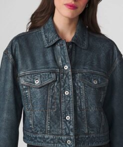 Sloane Cropped Denim Leather Jacket