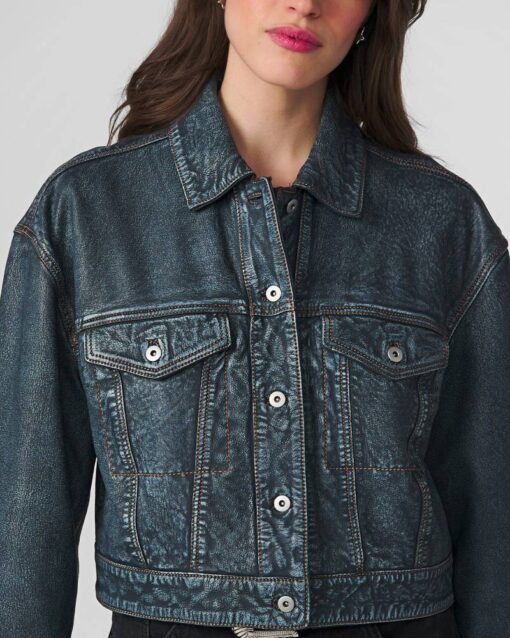 Sloane Cropped Denim Leather Jacket