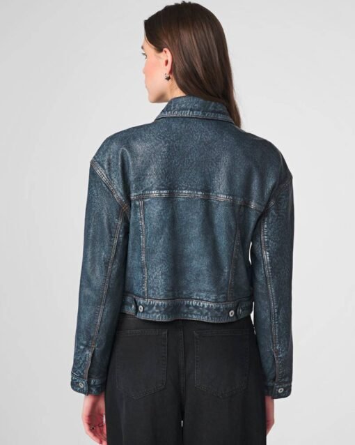 Sloane Cropped Denim Leather Jacket