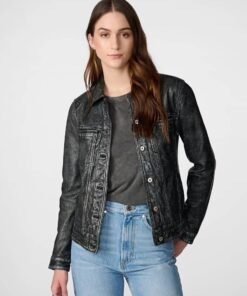 Addison Black Leather Denim Jacket