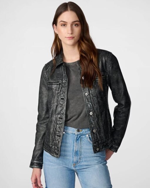 Addison Black Leather Denim Jacket