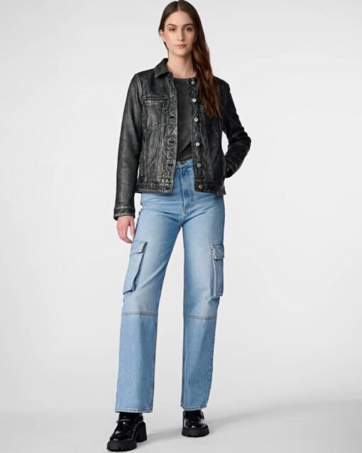 Addison Black Leather Denim Jacket