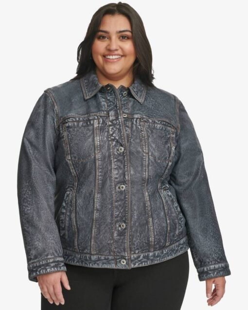 Plus Size Addison Leather Denim Jacket