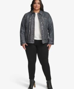 Plus Size Addison Leather Denim Jacket