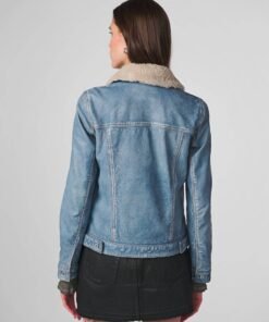 Harley Denim Leather Jacket With Shearling Collar