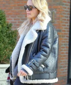 Rita Ora Shearling Leather Jacket