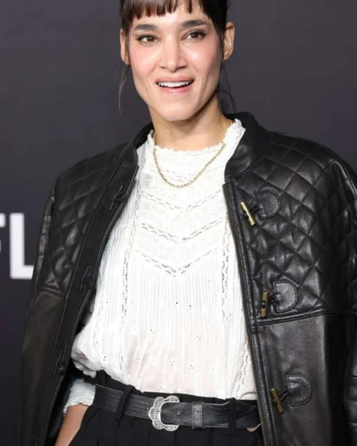 Sofia Boutella Emilia Pérez 2024 Black Leather Jacket