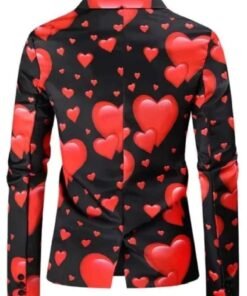Valentines Day Hearts Printed Black Blazer
