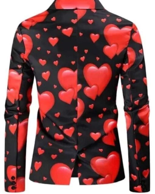 Valentines Day Hearts Printed Black Blazer